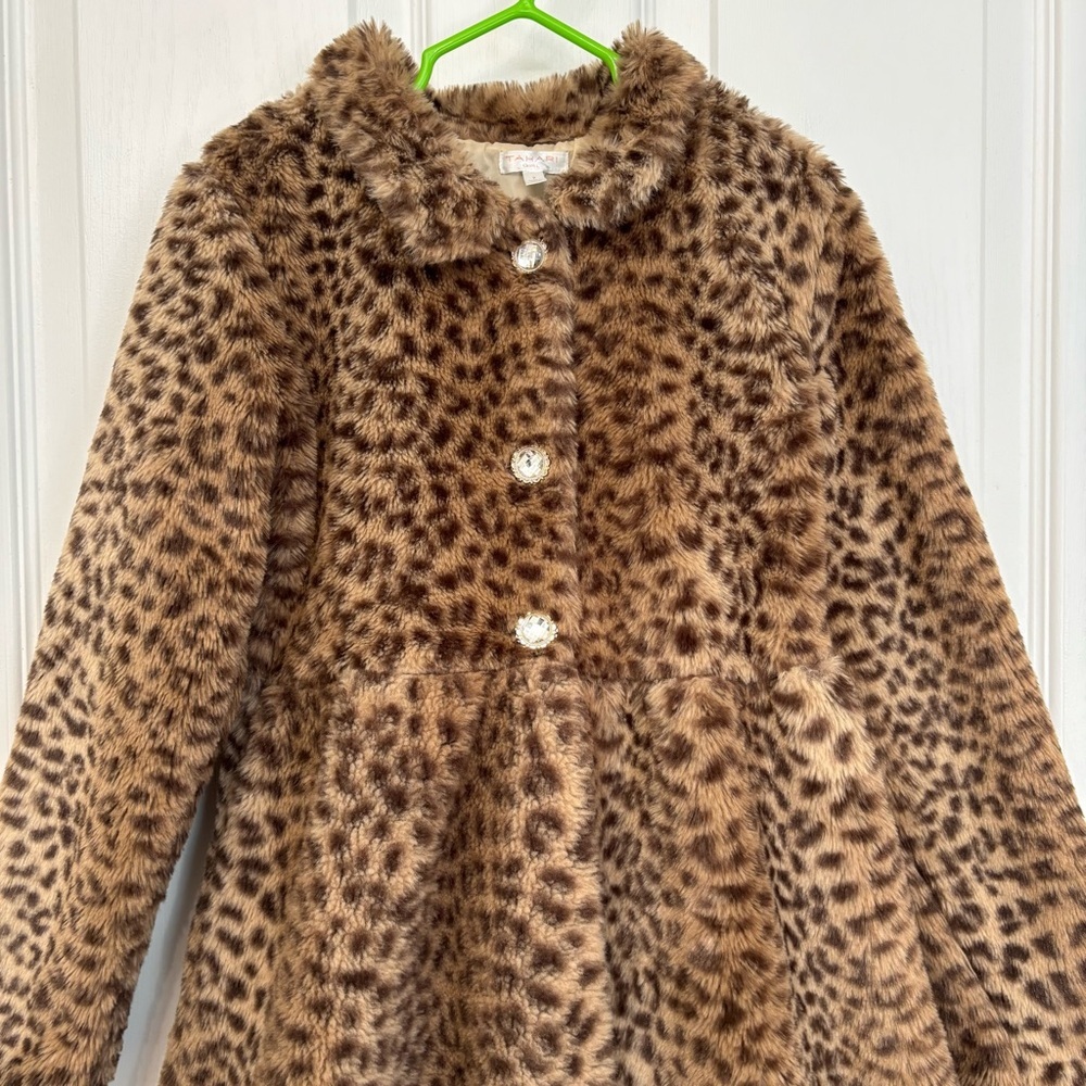 Leopard Faux Fur Dress Coat | Tahari Girls 7 - Picture 3 of 11